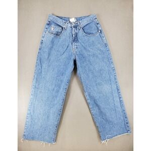 Guess Jeans USA Wide Leg Jeans Mens 32x26 Med‎ Wash VTG 90s Denim Raw Cut Hem